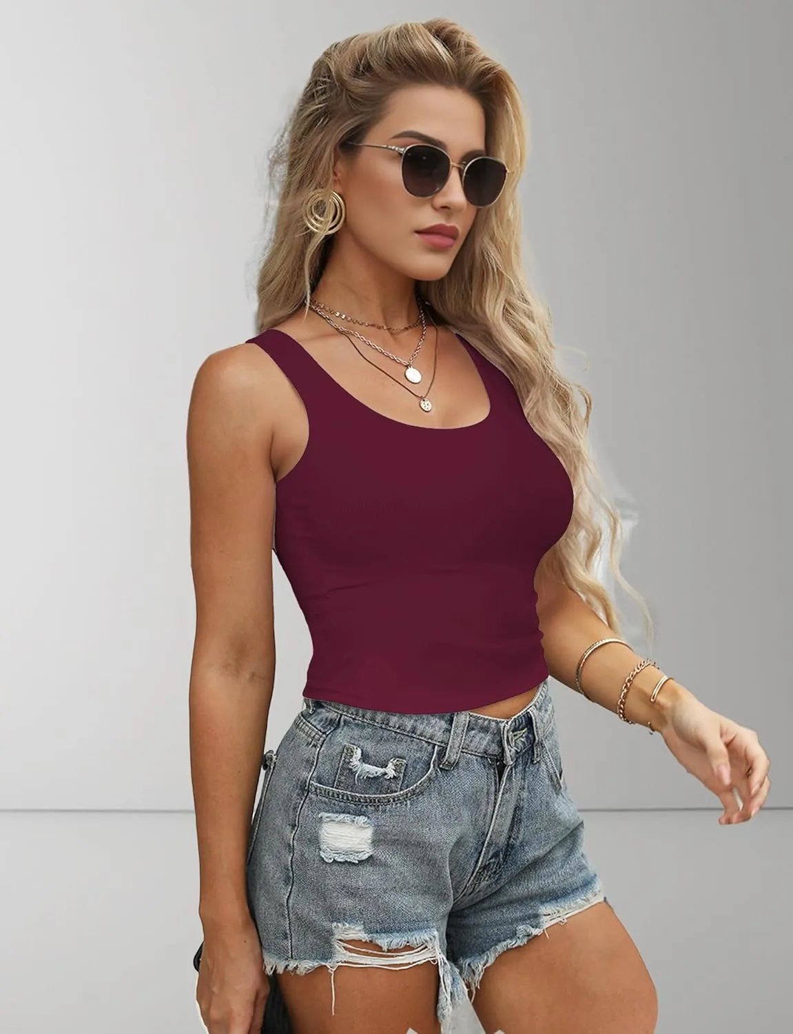 1Piece Crop Tops for Women, U Neck Sleeveless Tank Tops, Basic Cropped Racerback Going Out Tops Athletic Sports Shirts