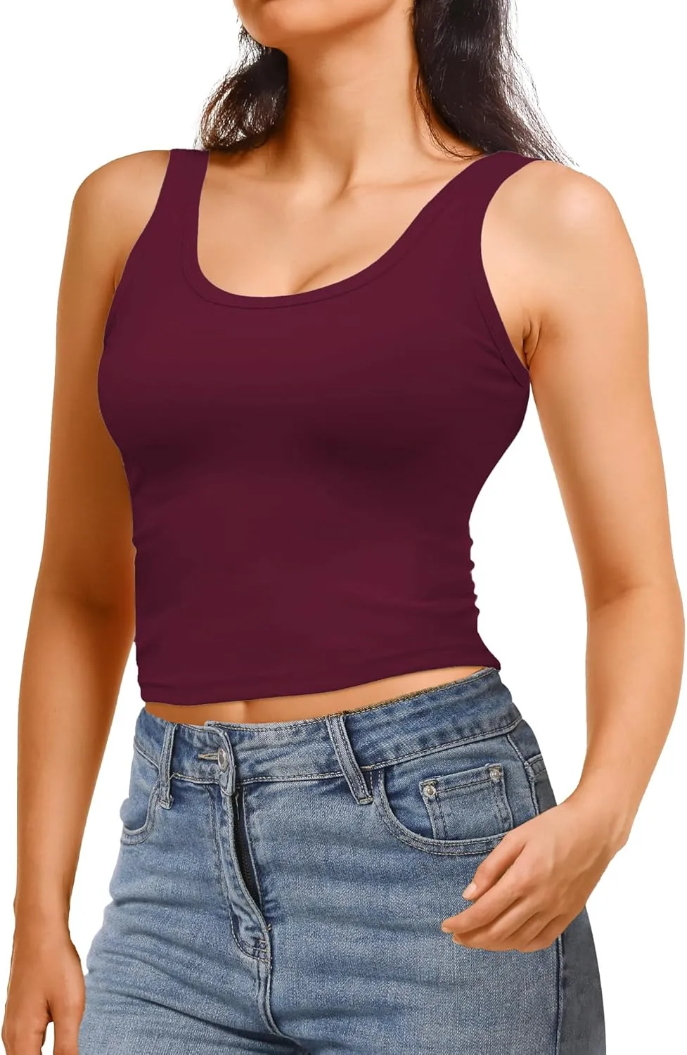 1Piece Crop Tops for Women, U Neck Sleeveless Tank Tops, Basic Cropped Racerback Going Out Tops Athletic Sports Shirts