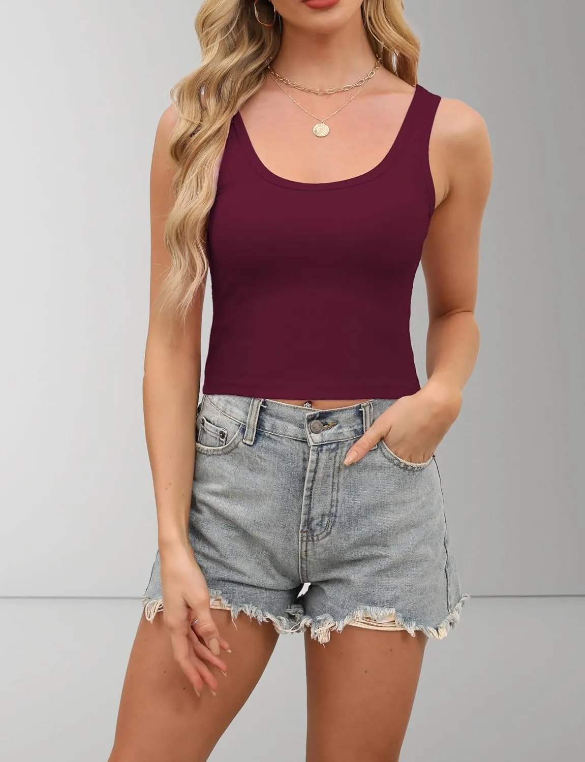 1Piece Crop Tops for Women, U Neck Sleeveless Tank Tops, Basic Cropped Racerback Going Out Tops Athletic Sports Shirts