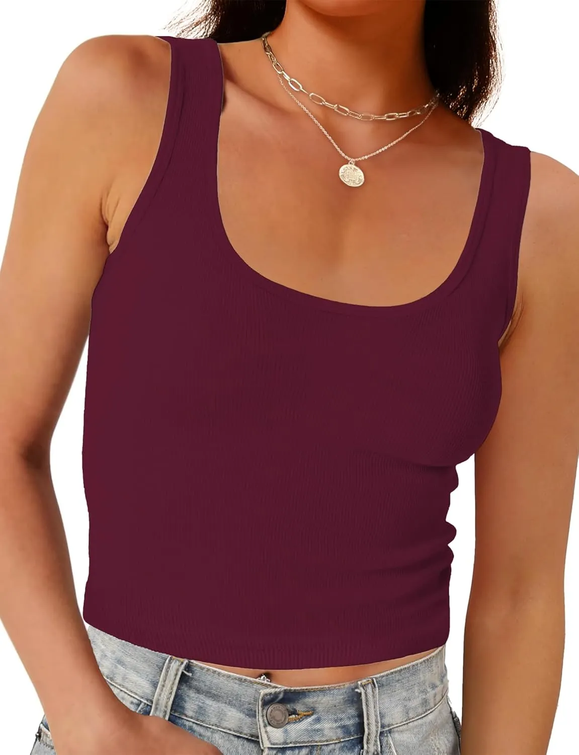 1Piece Crop Tops for Women, U Neck Sleeveless Tank Tops, Basic Cropped Racerback Going Out Tops Athletic Sports Shirts