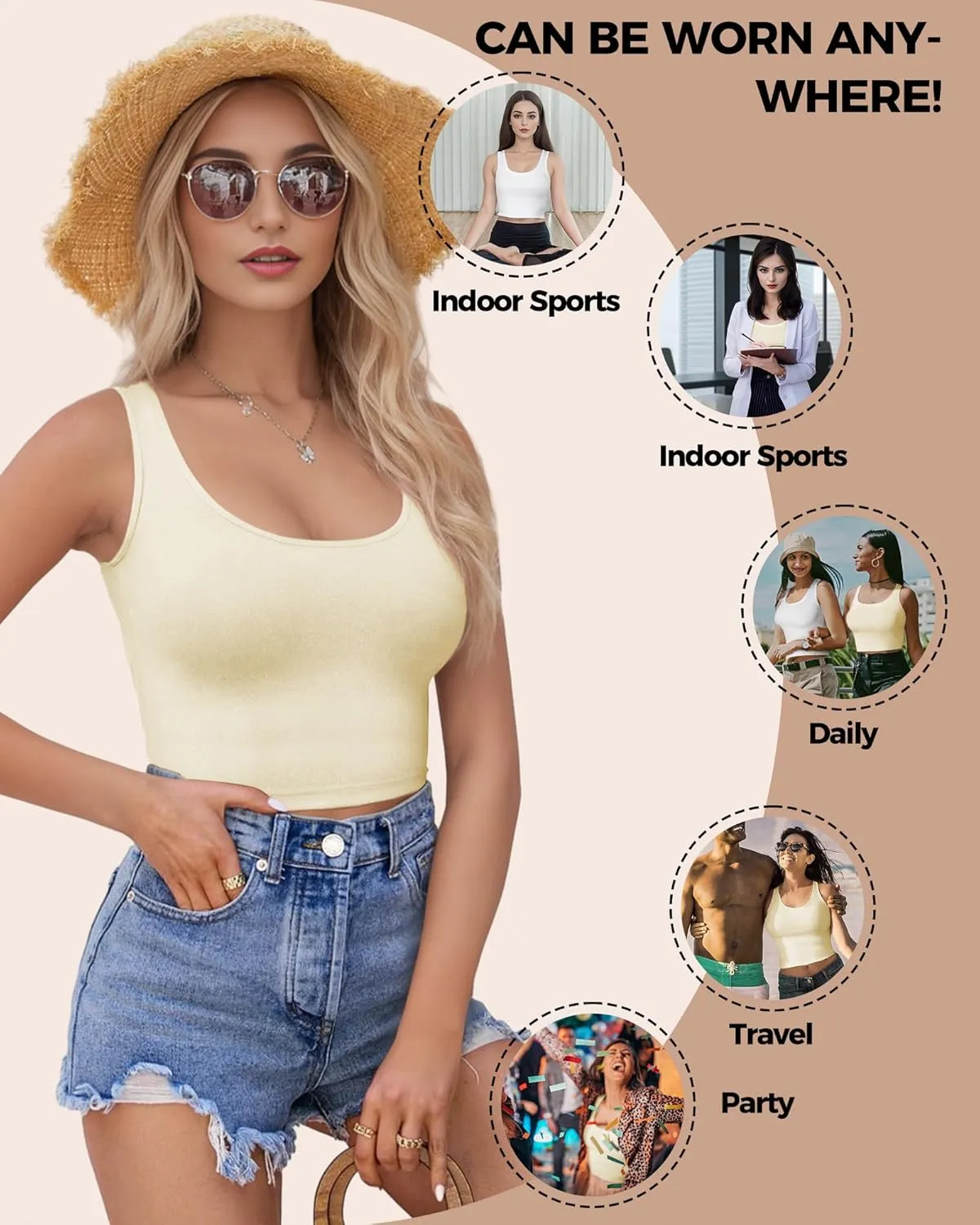 2-3Pcs Tank Tops for Women, U Neck Sleeveless Crop Tops, Basic Cropped Racerback Going Out Tops Athletic Sports Shirts
