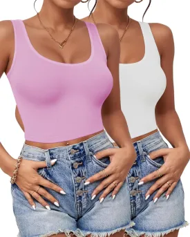 2-3Pcs Tank Tops for Women, U Neck Sleeveless Crop Tops, Basic Cropped Racerback Going Out Tops Athletic Sports Shirts