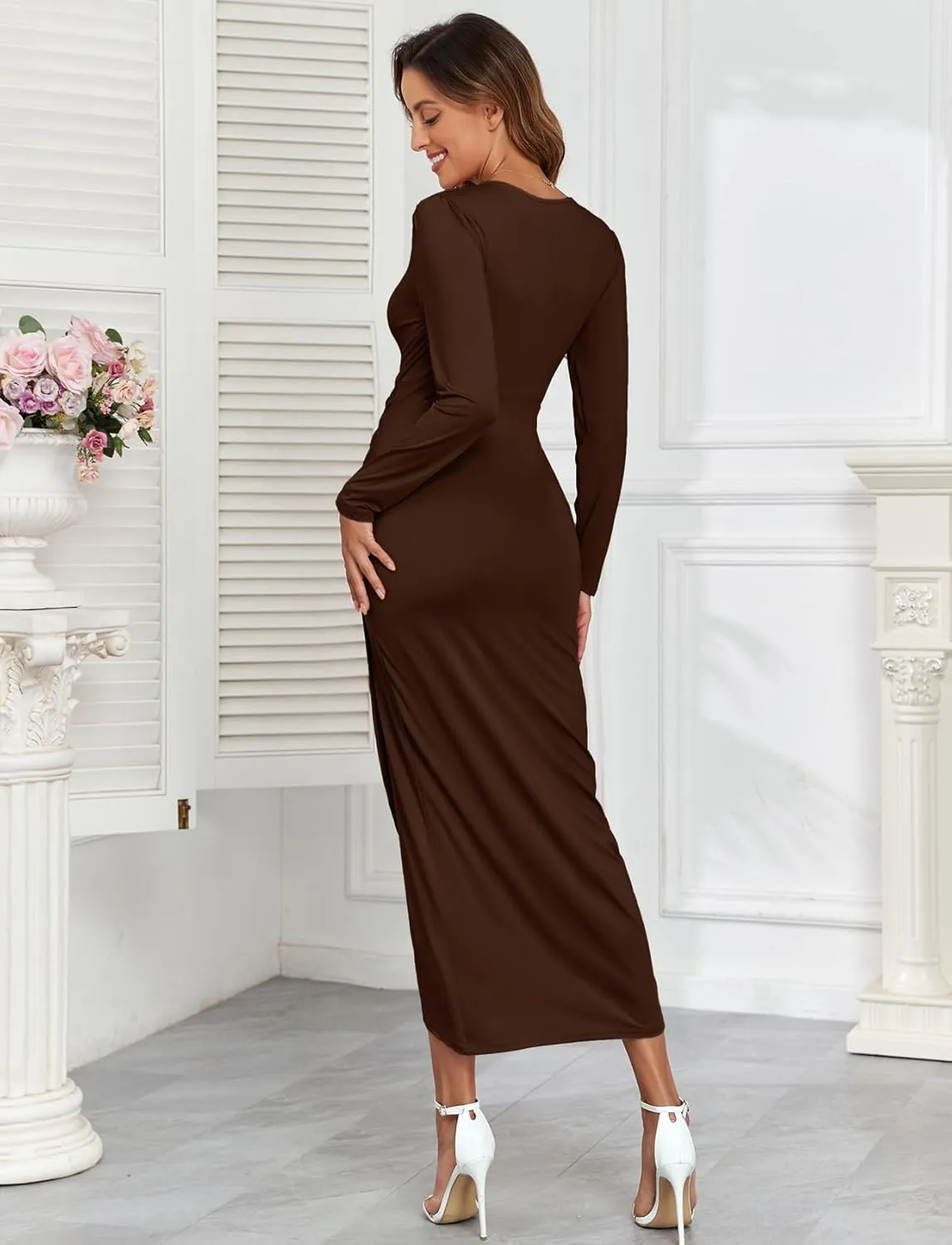 2025 Womens Maternity Wrap Dress V Neck Ruffle Sleeves Semi Formal Baby Shower Photoshoot Party Cocktail Pregnancy