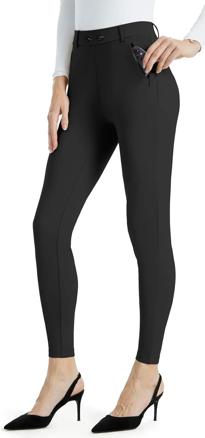 AFITNE Womens Yoga Dress Pants High Waisted Pull On Skinny Work Slacks Stretch Office Casual Pants with Belt Loops 28/30