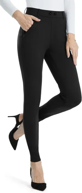 AFITNE Womens Yoga Dress Pants High Waisted Pull On Skinny Work Slacks Stretch Office Casual Pants with Belt Loops 28/30