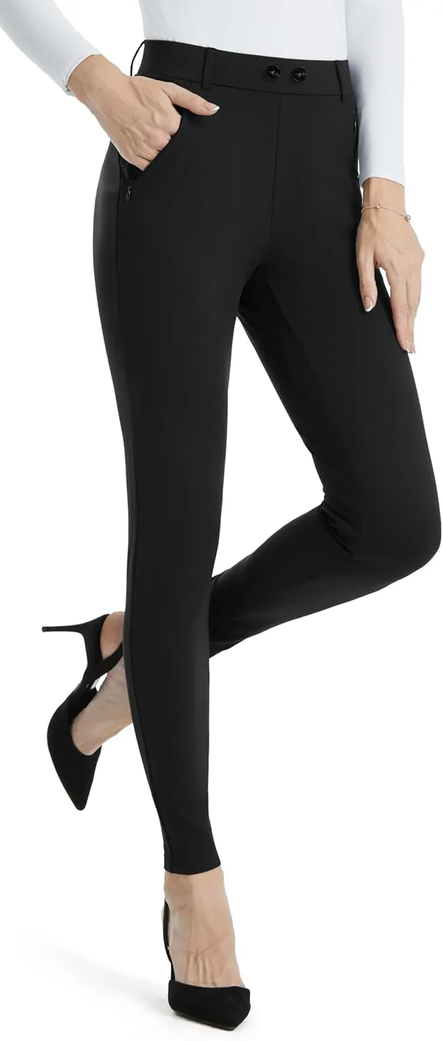 AFITNE Womens Yoga Dress Pants High Waisted Pull On Skinny Work Slacks Stretch Office Casual Pants with Belt Loops 28/30