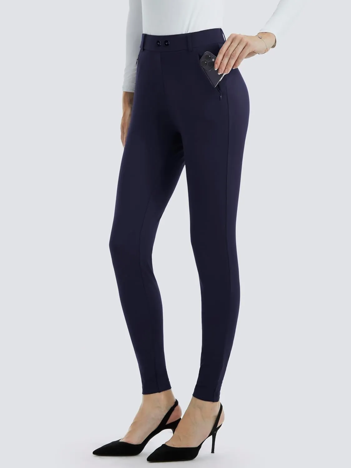 AFITNE Womens Yoga Dress Pants High Waisted Pull On Skinny Work Slacks Stretch Office Casual Pants with Belt Loops 28/30