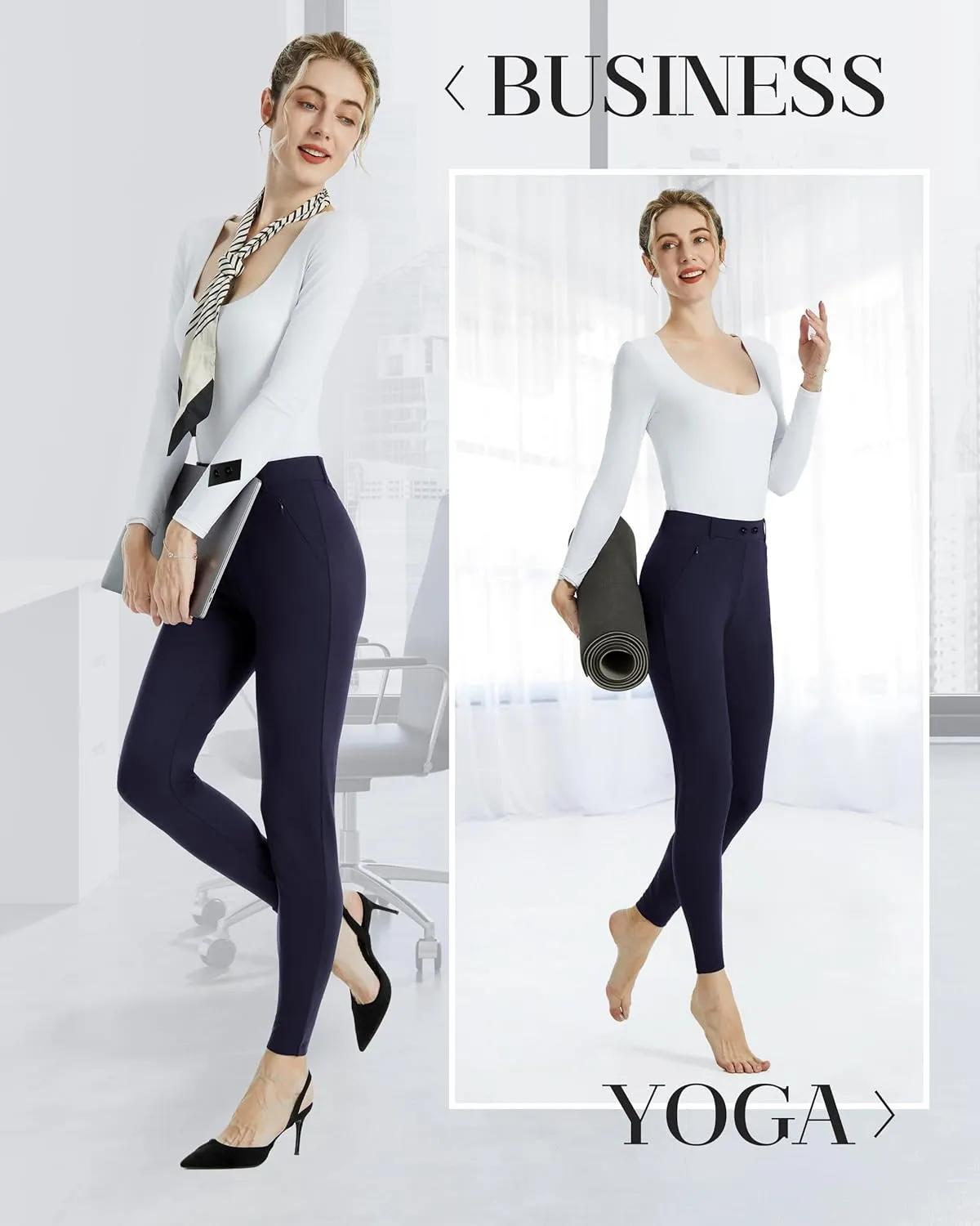 AFITNE Womens Yoga Dress Pants High Waisted Pull On Skinny Work Slacks Stretch Office Casual Pants with Belt Loops 28/30