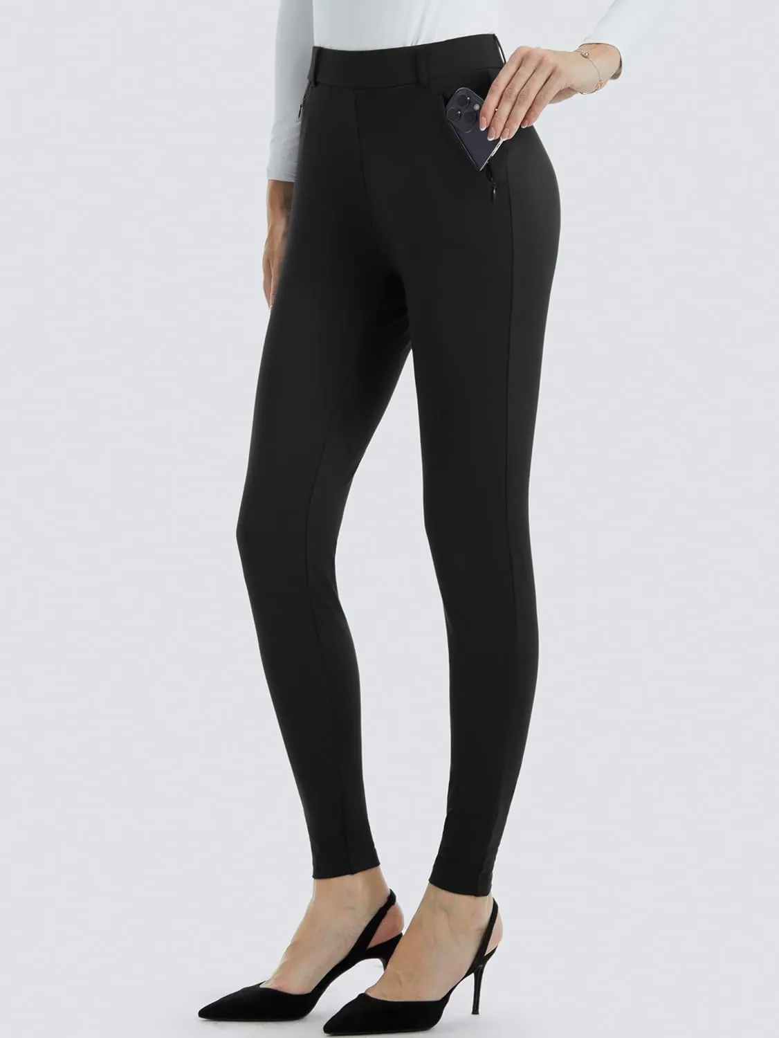 AFITNE Womens Yoga Dress Pants High Waisted Pull On Skinny Work Slacks Stretch Office Casual Pants with Belt Loops 28/30