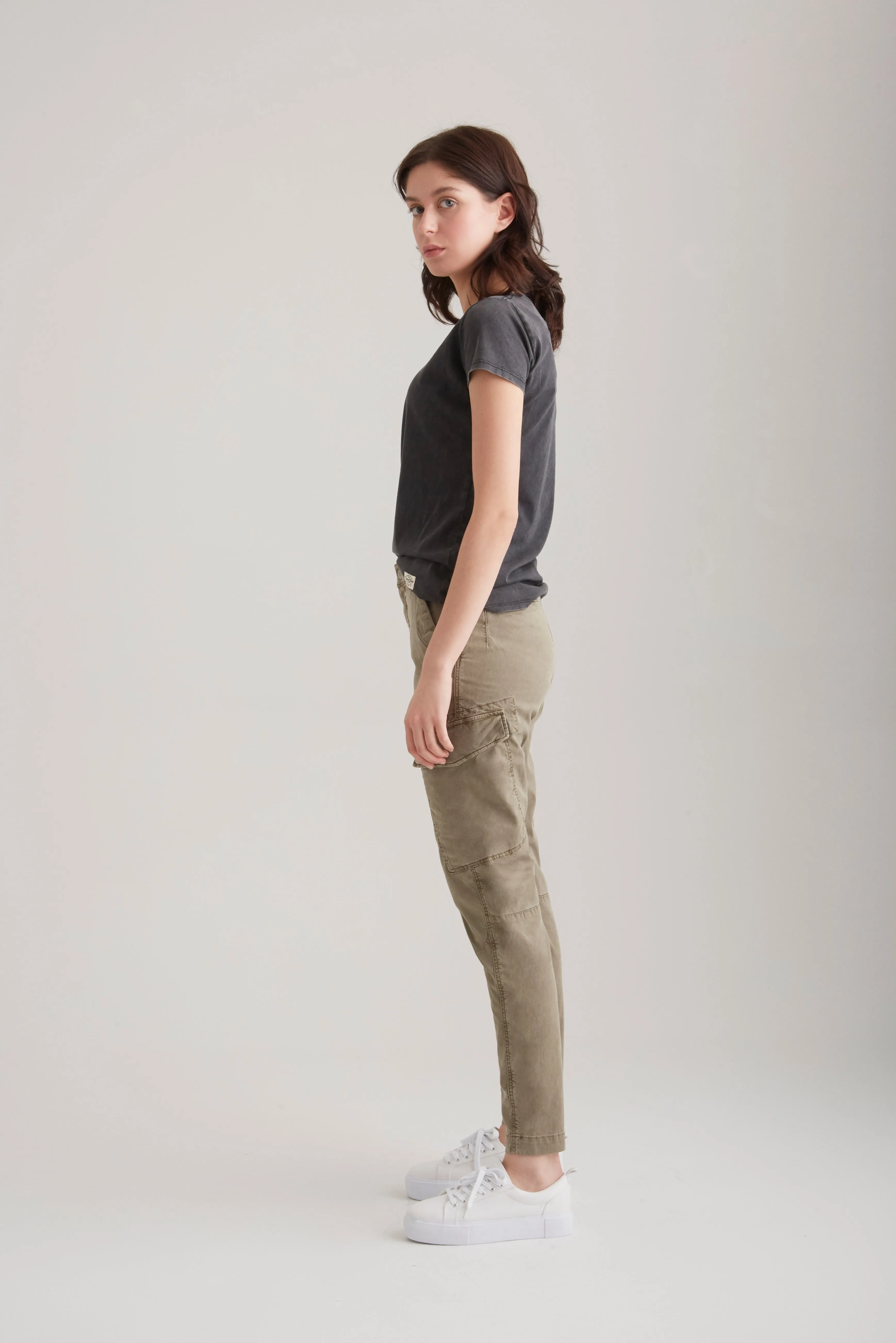 Angel - High Waist Slim Fit Cargo - Khaki