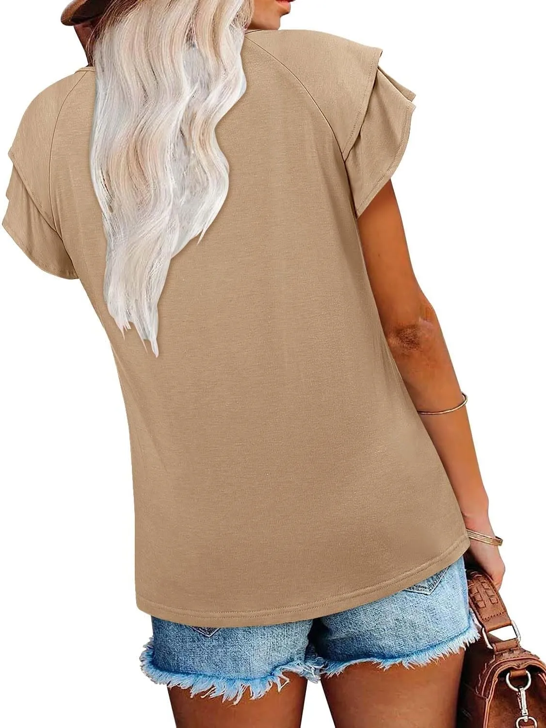Angerella Short Sleeve Lace V Neck Shirts for Women Floral Print Tunic Tops Blouses