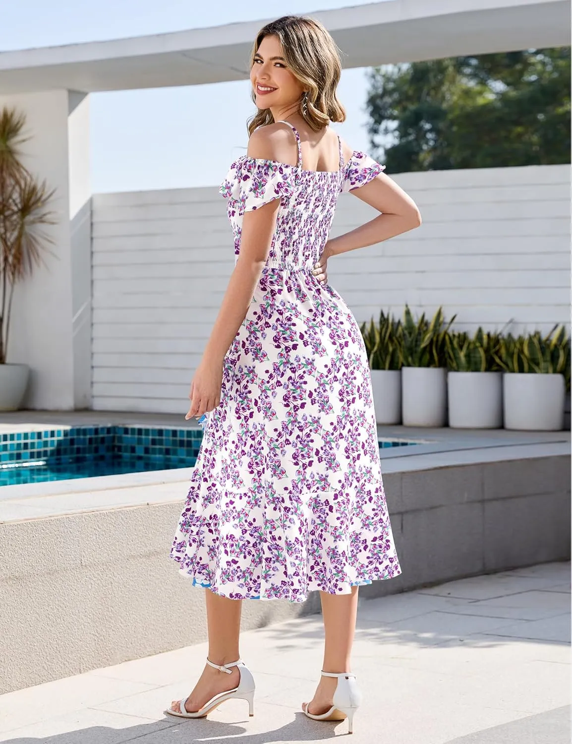Aupuls Women Off Shoulder Summer Floral Dress 2025 Casual Beach Vacation Midi Dresses