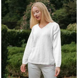 Avalin Long Sleeve Crop V-Neck Slub Sweater - White