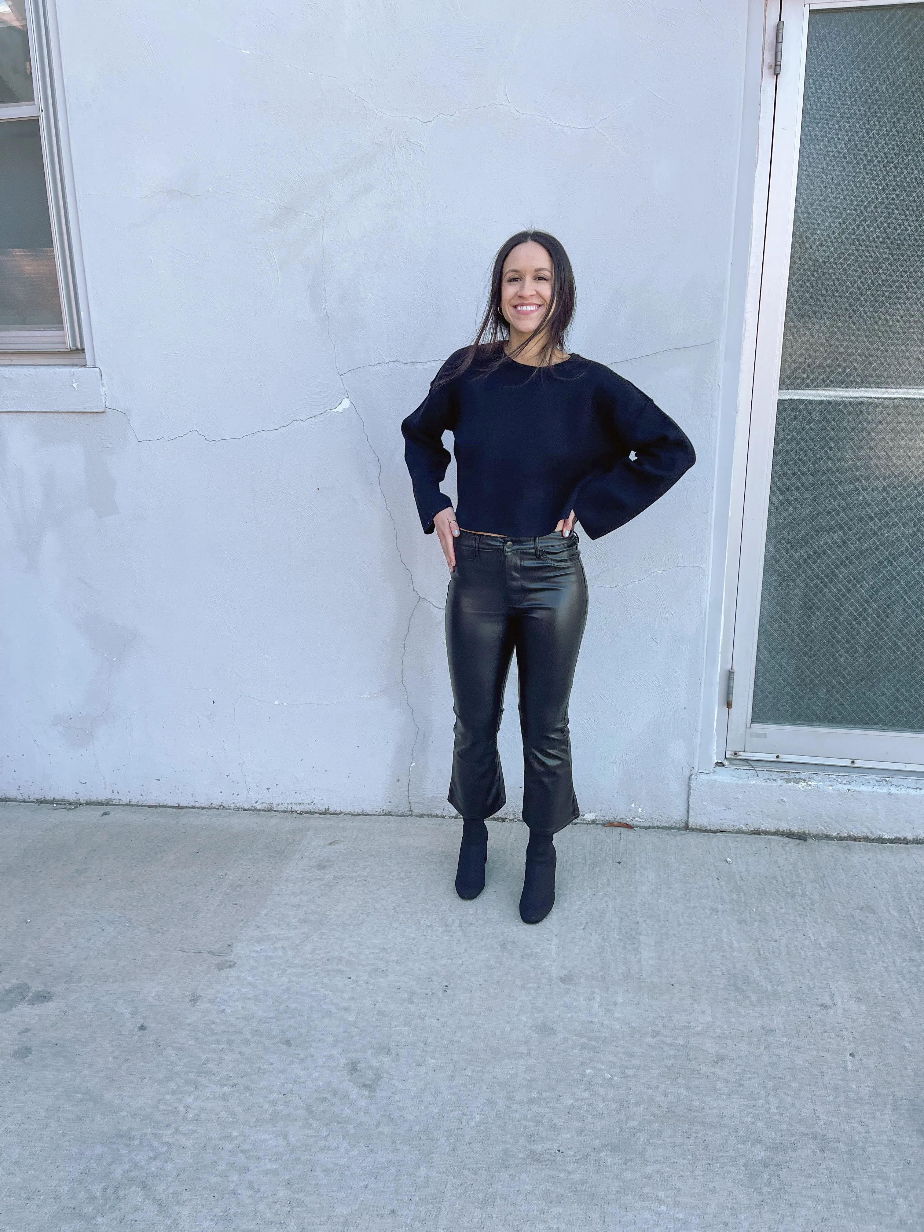 Black Vegan Leather Crop Flare Pants