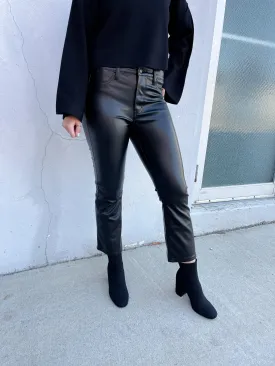 Black Vegan Leather Crop Flare Pants