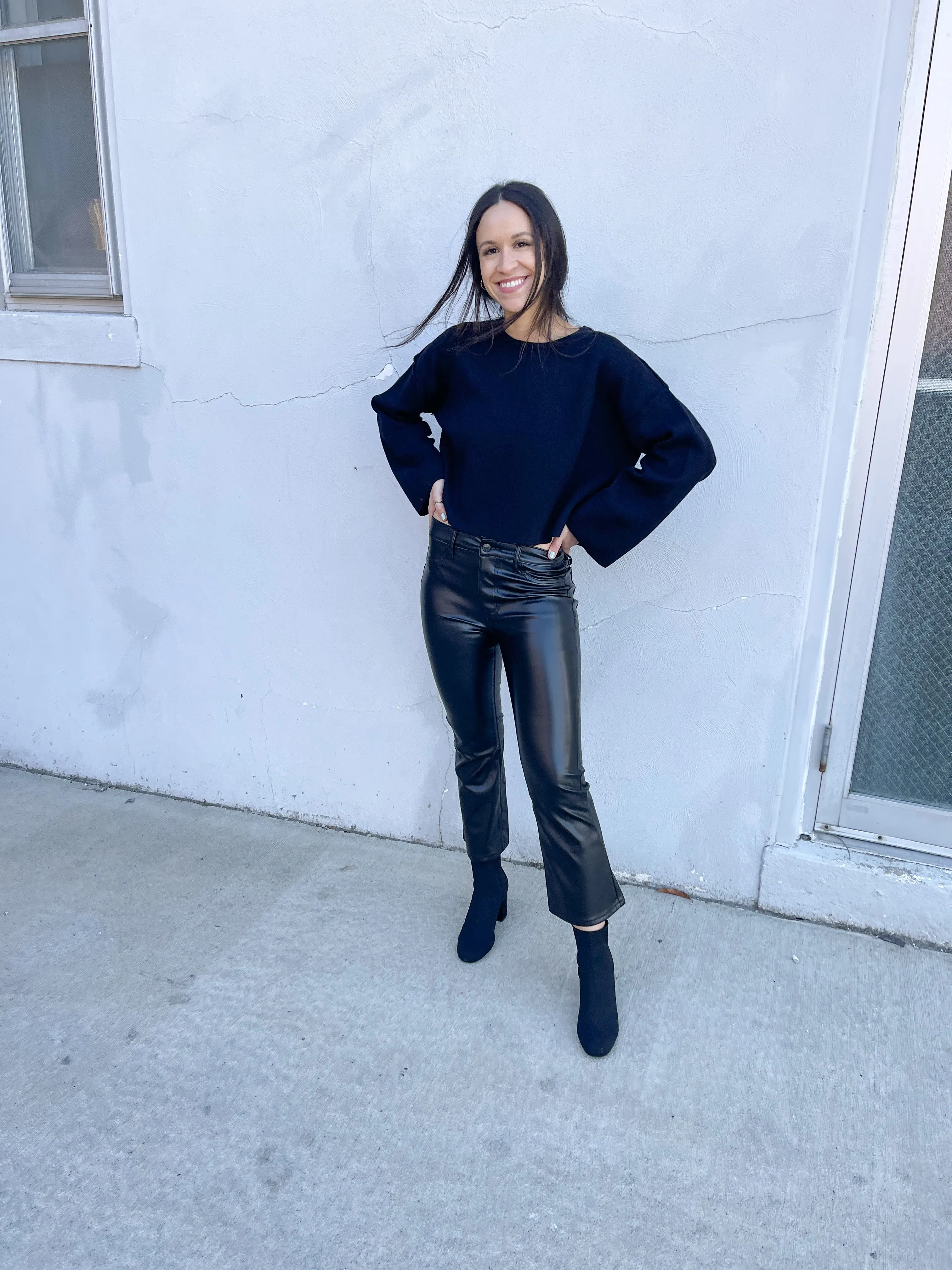Black Vegan Leather Crop Flare Pants