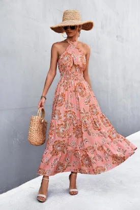 Blue Zone Planet |  Printed Halter Neck Tiered Maxi Dress