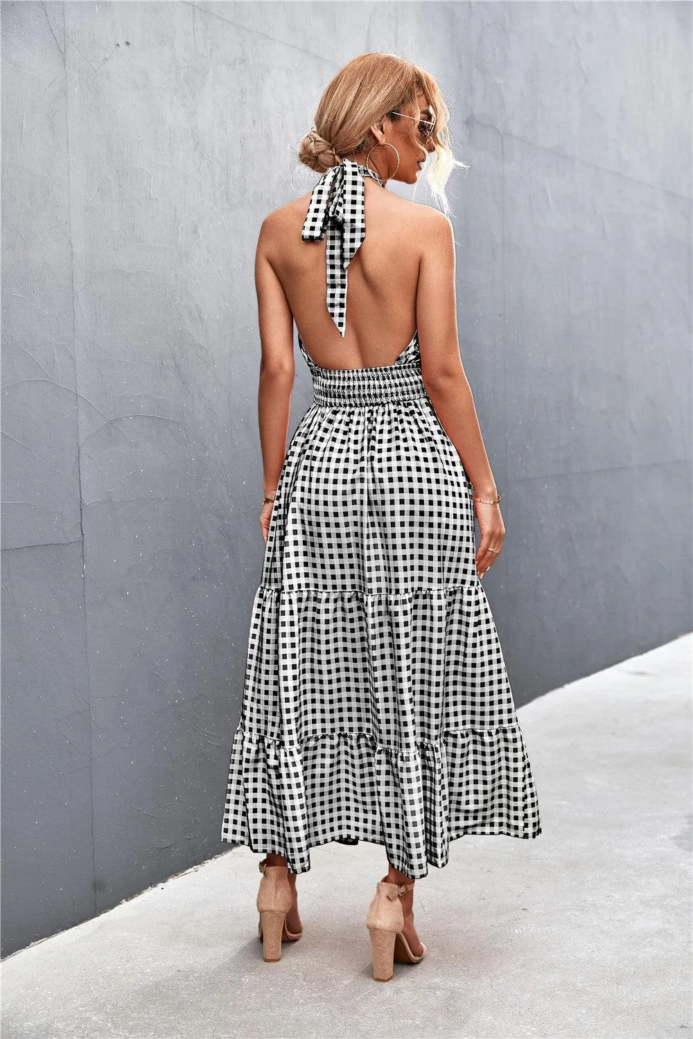 Blue Zone Planet |  Printed Halter Neck Tiered Maxi Dress