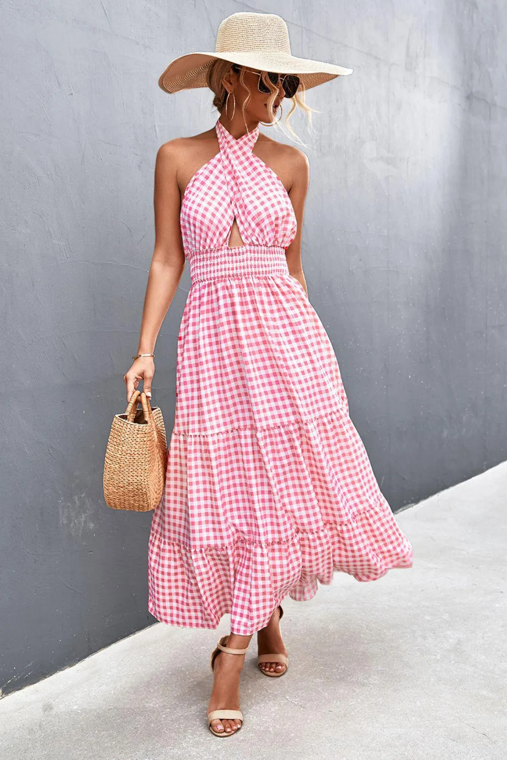 Blue Zone Planet |  Printed Halter Neck Tiered Maxi Dress