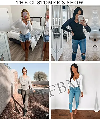 BTFBM Women Long Sleeve V Neck Button Up Solid Tops Blouses Trendy Slim Fit Lace Sleeves Ribbed Knit Casual Shirts Tunic (Solid Bean Green, Small)