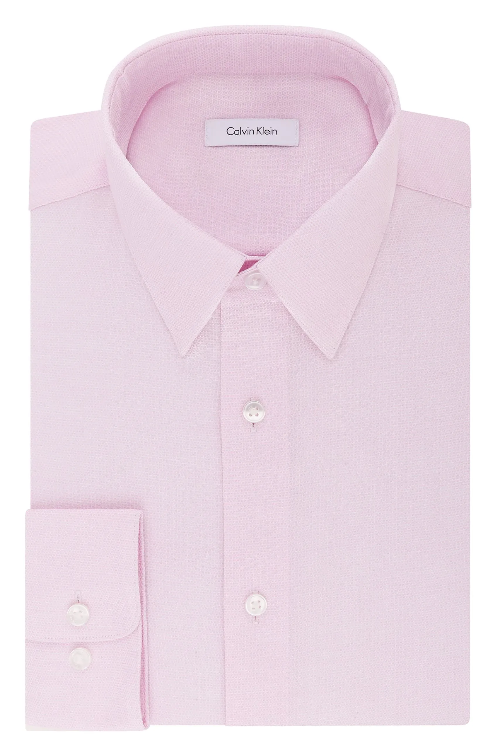 Calvin Klein Men's Dress Shirt Regular Fit Non Iron Stretch Solid, Pink, 17" Neck 34"-35" Sleeve
