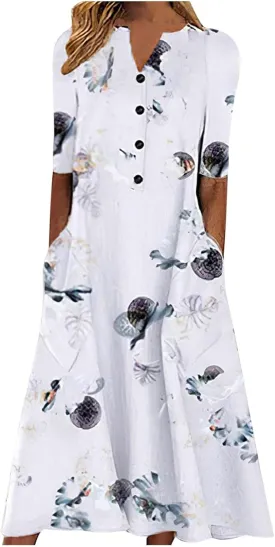 Ceboyel Summer Boho Dresses for Women 2023 Short Sleeve Maxi Long Dress Floral Print Casual Dress Trendy Ladies Outfits