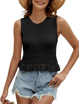 CiCiBird Women Cute Crop Sweaters Vest Knit Sleeveless Pullover Tops Crochet Ruffle Hem Tank