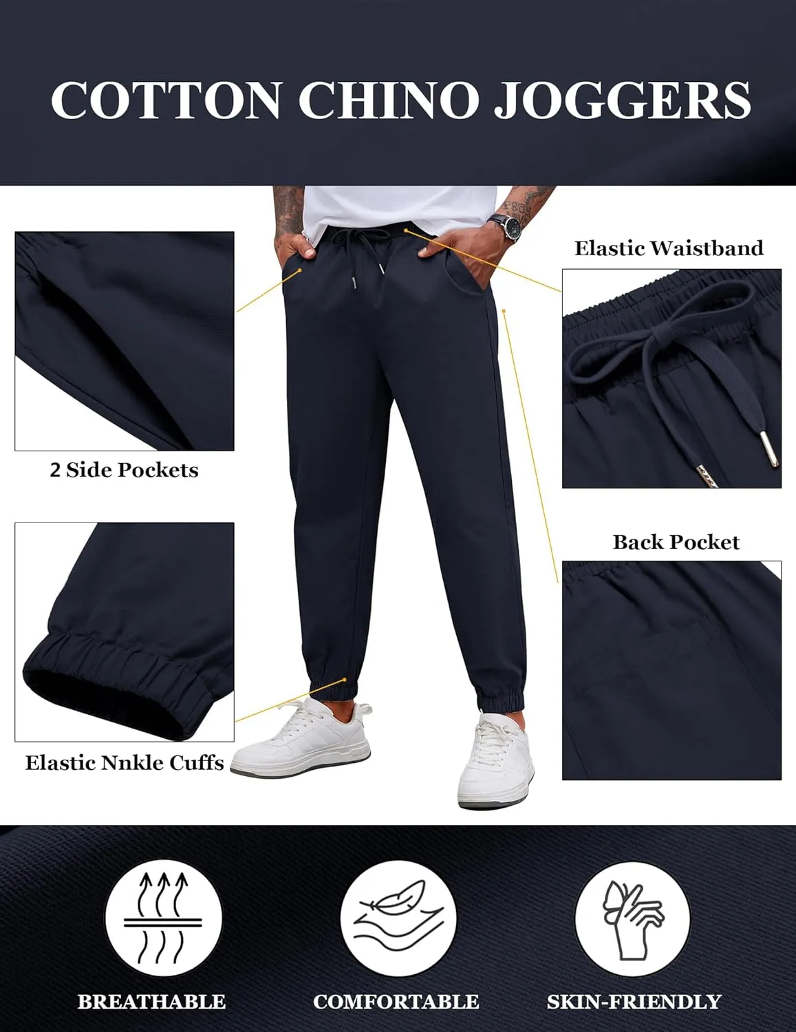COOFANDY Men's Casual Joggers Pants Cotton Elastic Waist Drawstring Chino Pants Hiking Outdoor Track Sweatpants