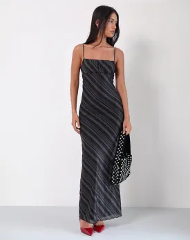 Darsih Maxi Dress in Irregular Stripe Grey Black