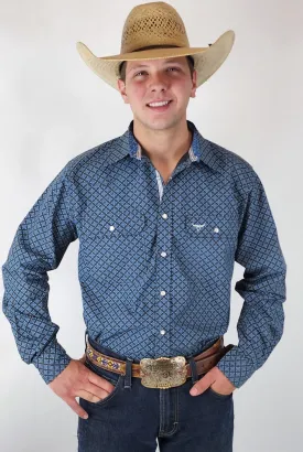 Drover Signature Series - Bandero -Slate Gray and Blue Pearl Snap, Print, Classic Fit Shirt