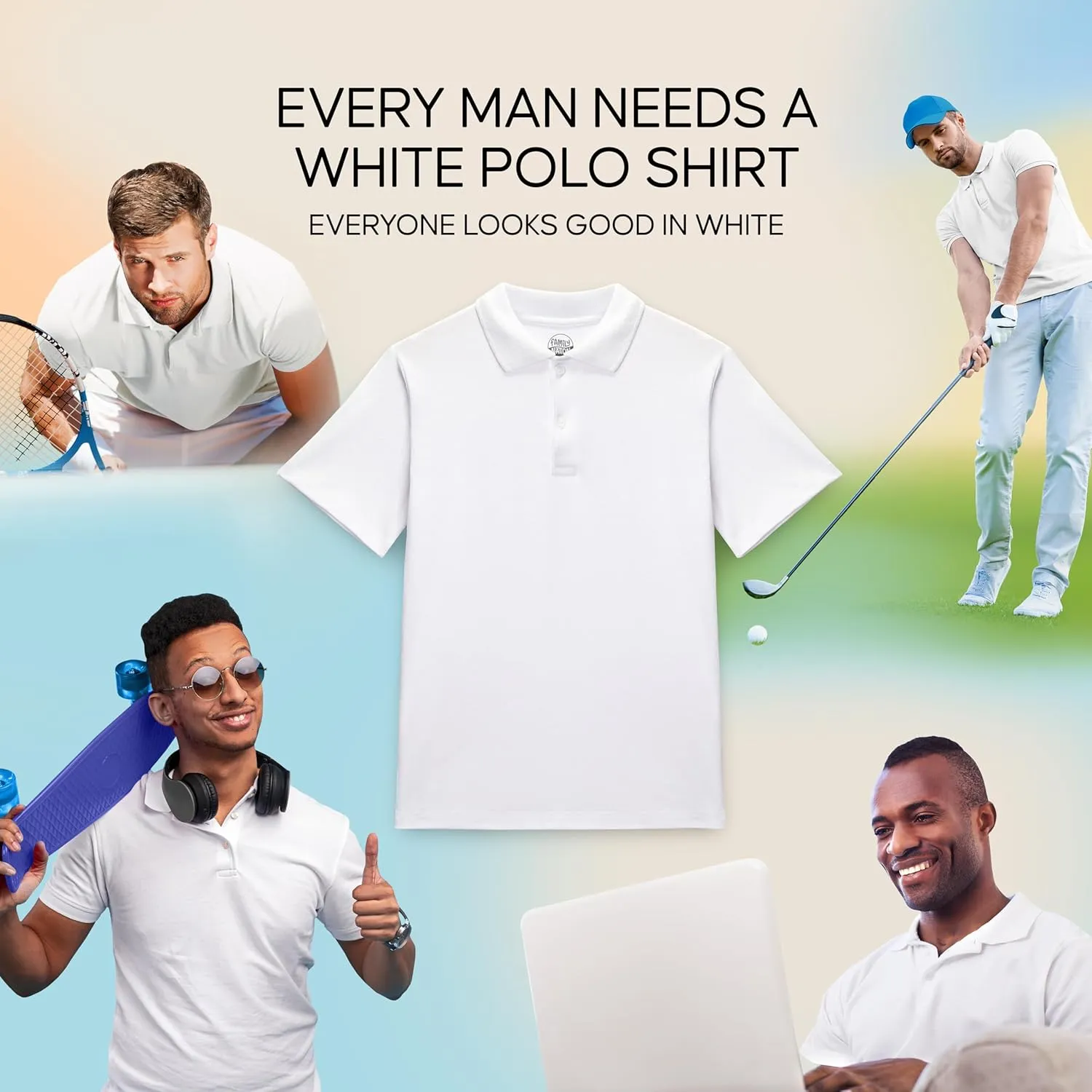 Family Nation Polo Shirts for Men - Short Sleeve T-Shirt - Mens Cotton Polo Shirt - Pique T-Shirts