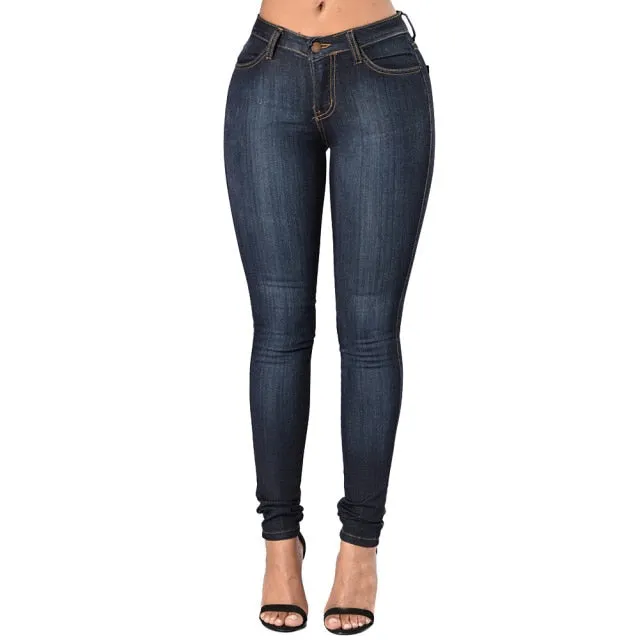 Fashion Women Denim Skinny Trousers High Waist Jeans Skinny Slim-Fit Washed Denim Long Pencil Pants Trousers For Female Sky Blue