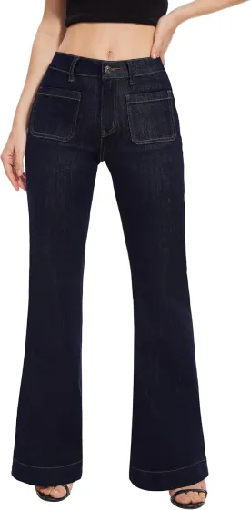 FLYING BANANA Women's Flare High Waisted Bell Bottom Wide Leg Jeans Baggy Stretch Trendy Denim with Pockets