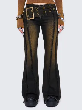 Gia Overdye Belted Flare Jeans