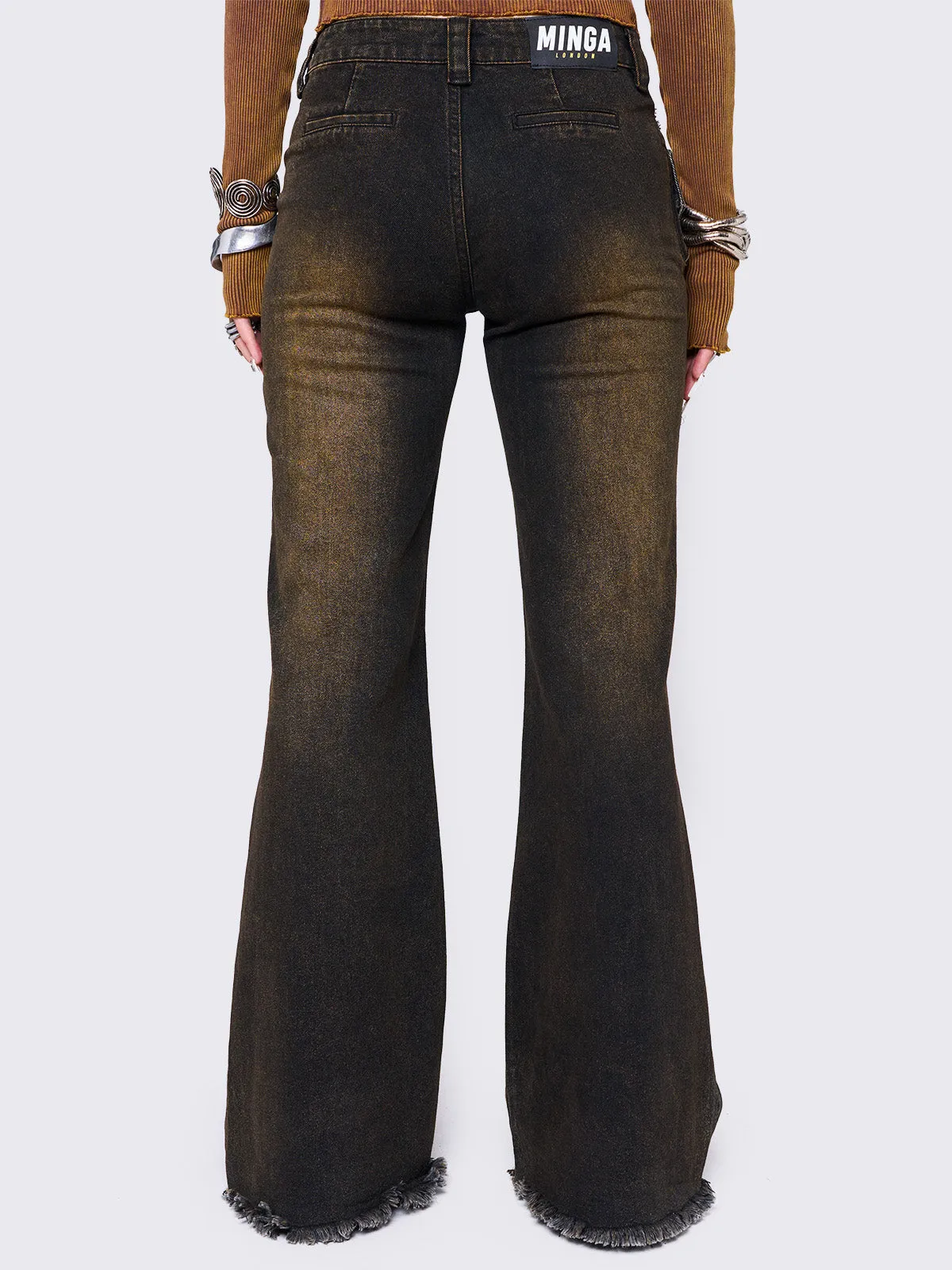 Gia Overdye Belted Flare Jeans