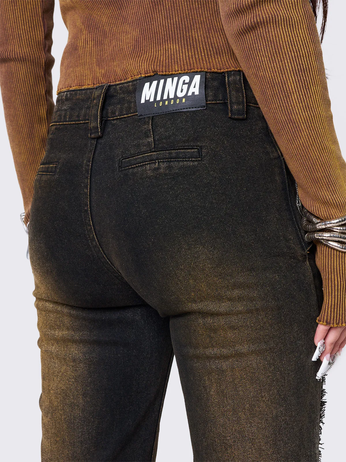Gia Overdye Belted Flare Jeans