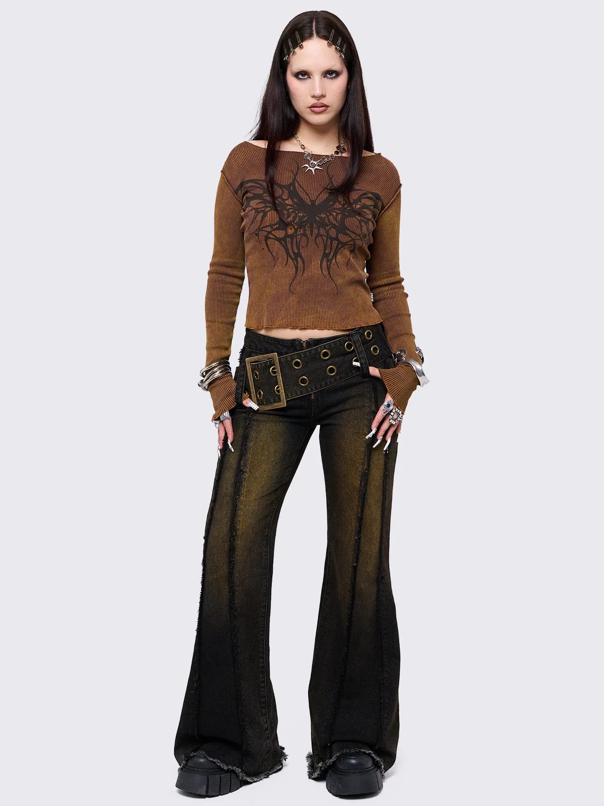 Gia Overdye Belted Flare Jeans