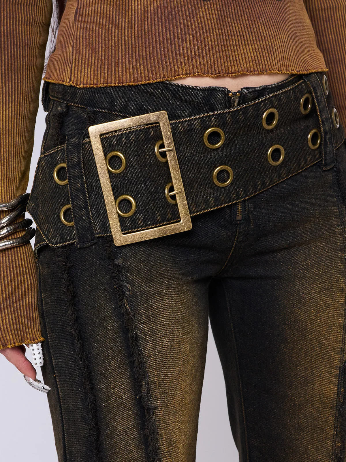 Gia Overdye Belted Flare Jeans