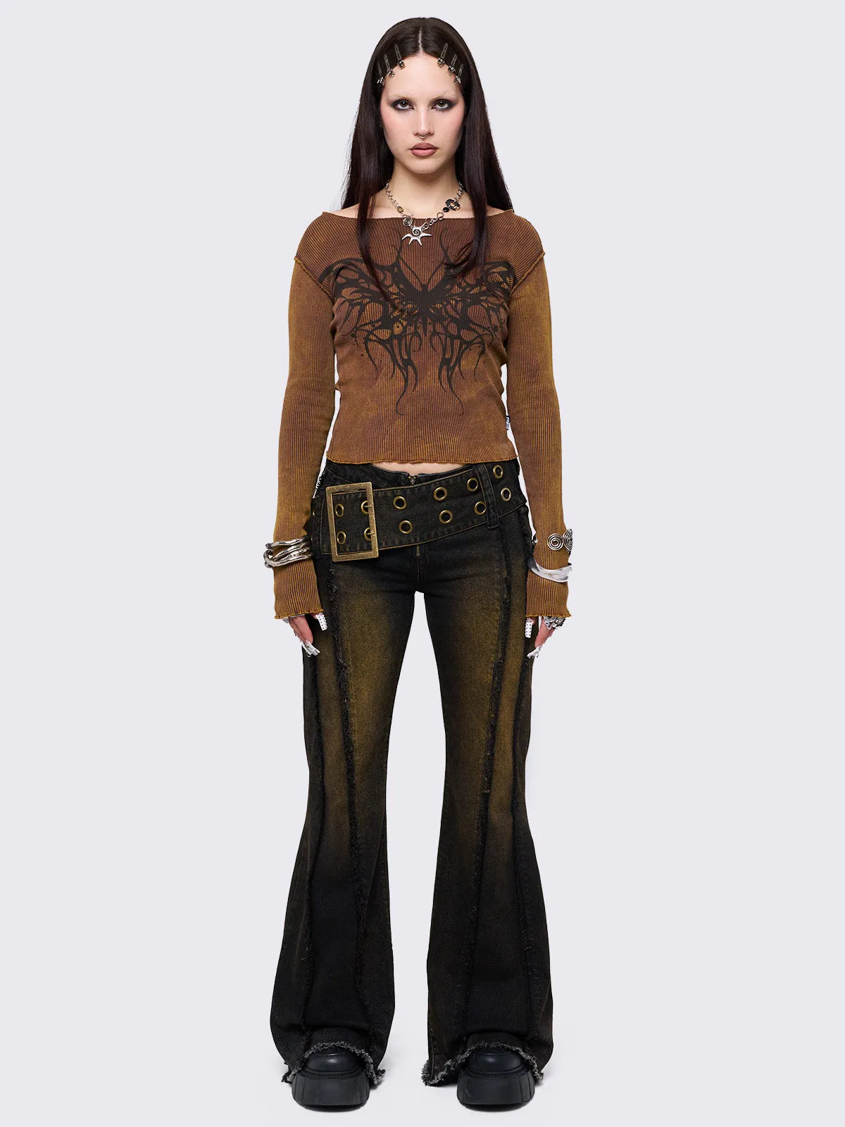Gia Overdye Belted Flare Jeans