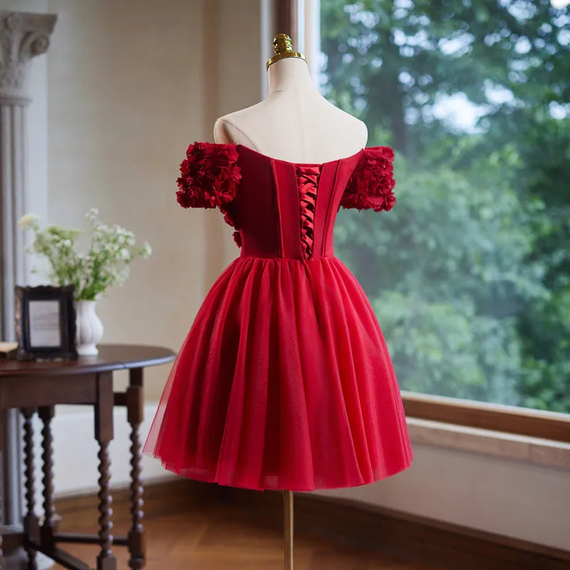 Gorgeous Off the Shoulder Flower Bodice Tulle Short Homecoming Dress