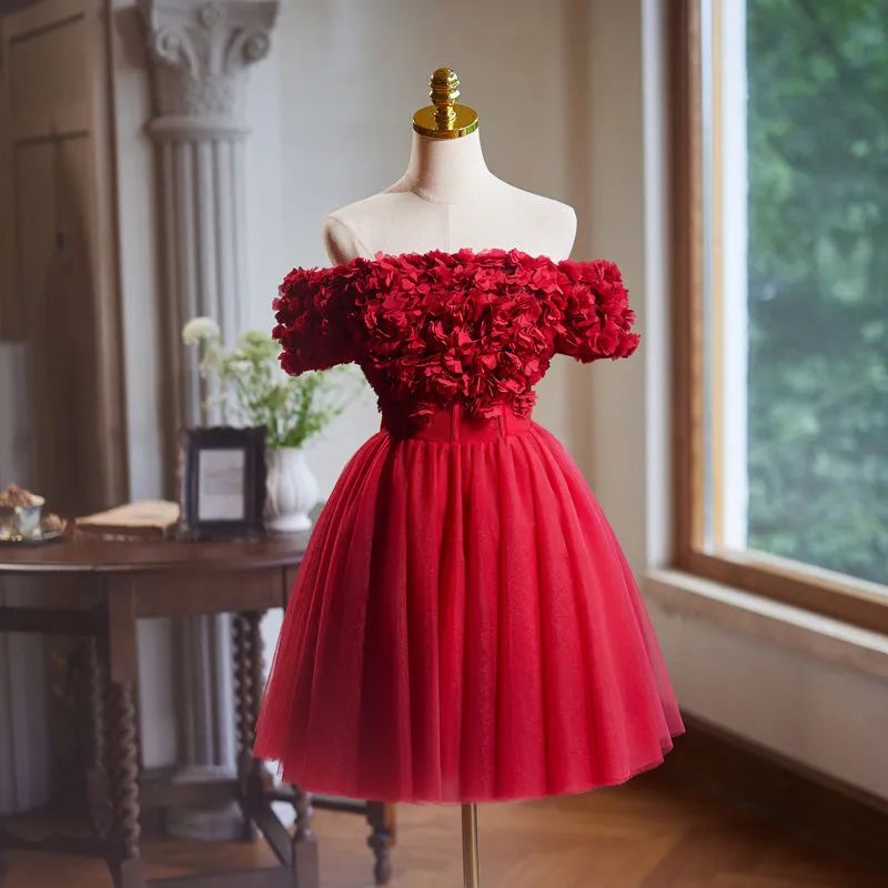 Gorgeous Off the Shoulder Flower Bodice Tulle Short Homecoming Dress