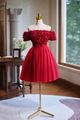 Gorgeous Off the Shoulder Flower Bodice Tulle Short Homecoming Dress