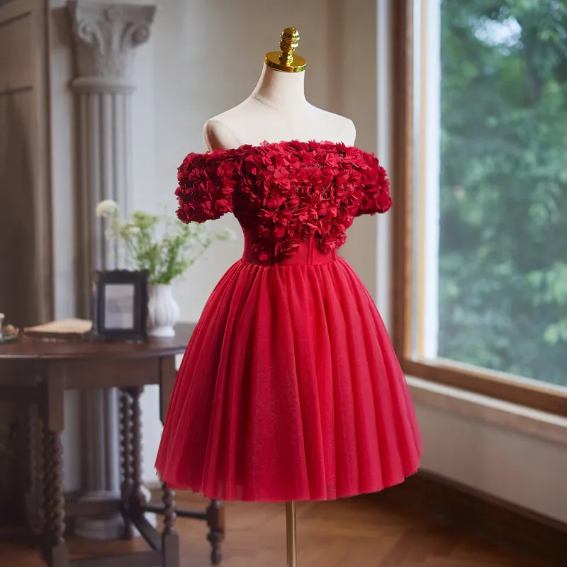 Gorgeous Off the Shoulder Flower Bodice Tulle Short Homecoming Dress