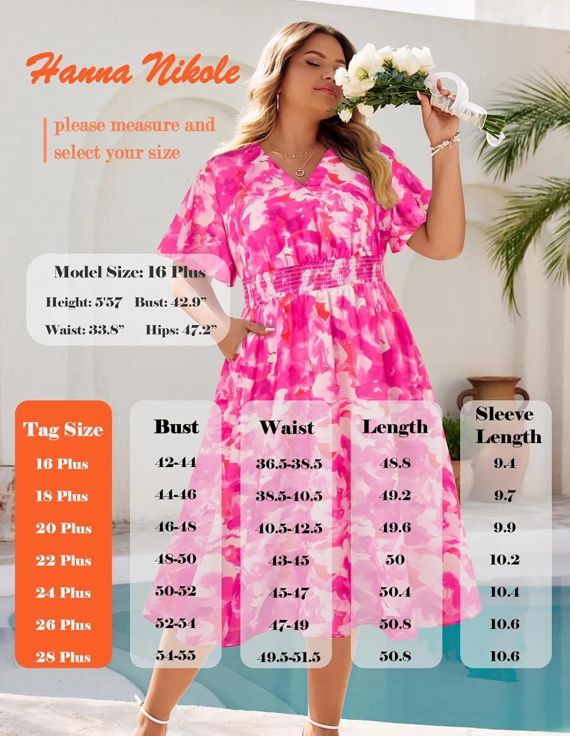 Hanna Nikole Women's Plus Size Summer Floral Dress Casual Short Sleeve Sundress Swing A Line Maxi Dresses with Pockets