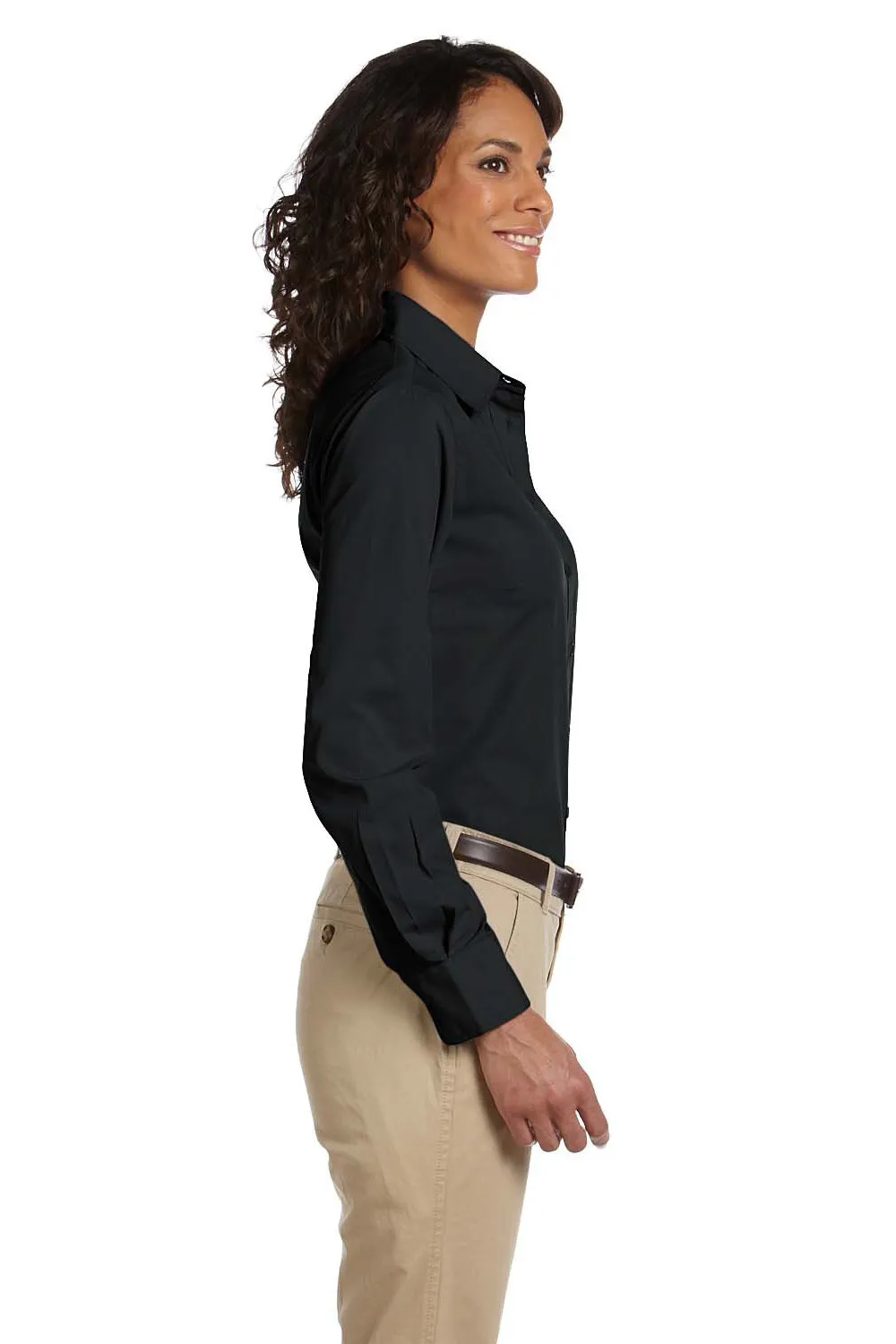 Harriton Womens Essential Long Sleeve Button Down Shirt - Black