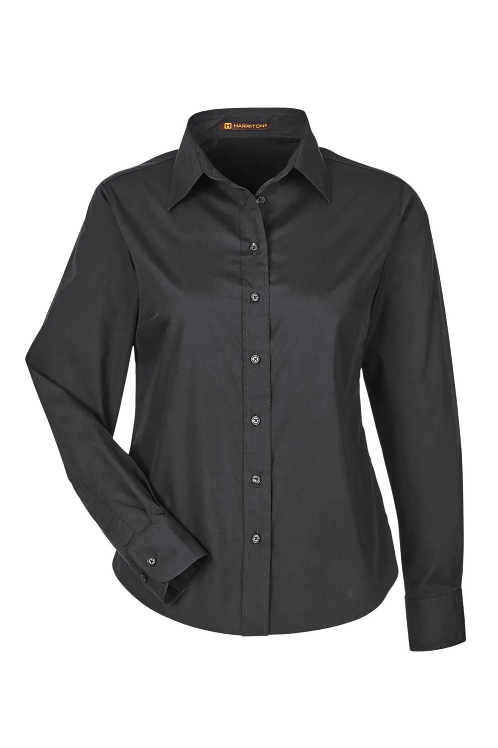 Harriton Womens Essential Long Sleeve Button Down Shirt - Black