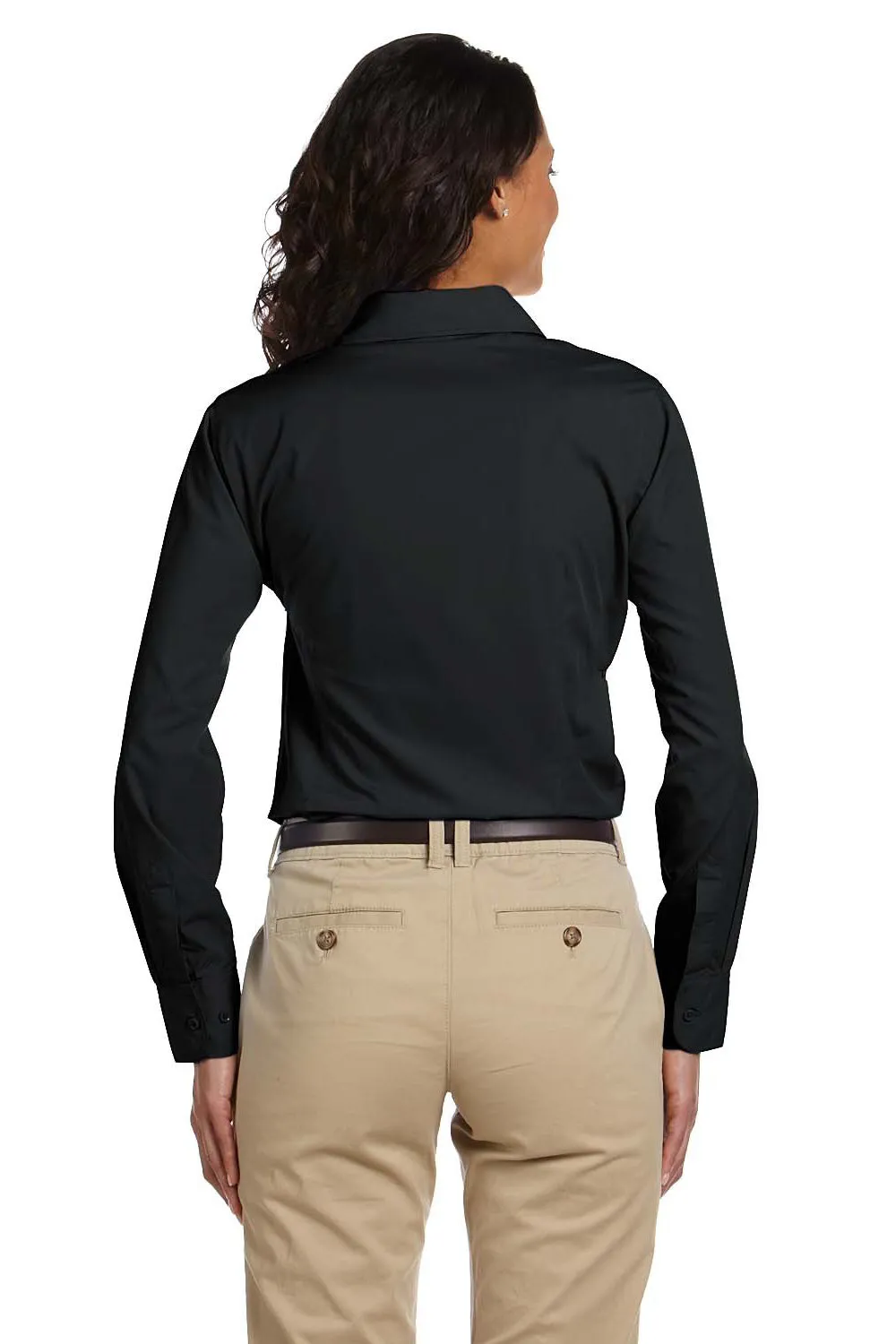 Harriton Womens Essential Long Sleeve Button Down Shirt - Black
