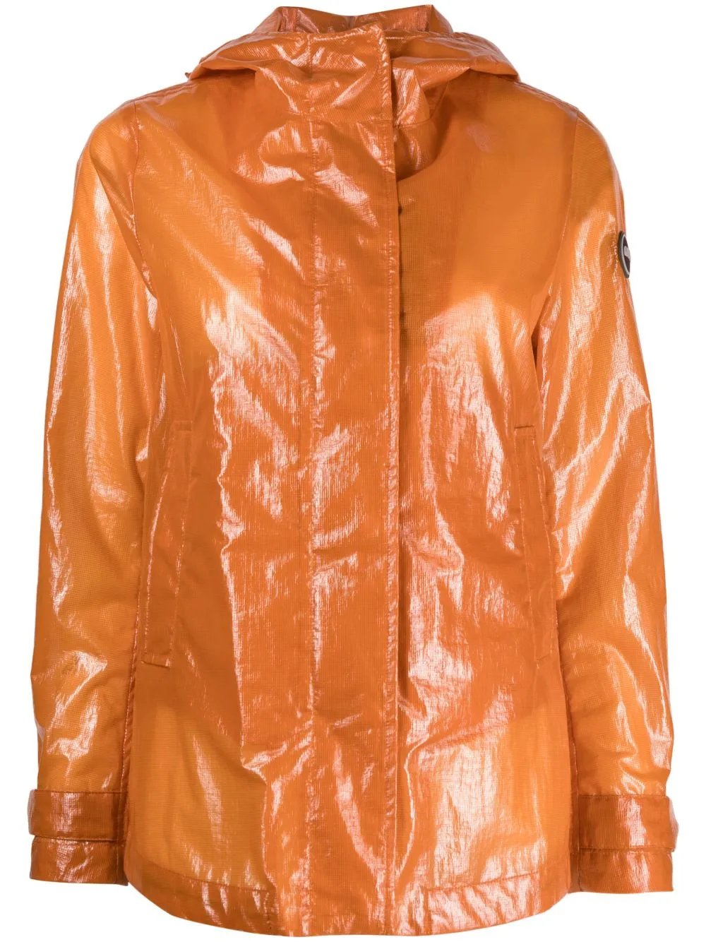 high-shine logo-patch jacket
