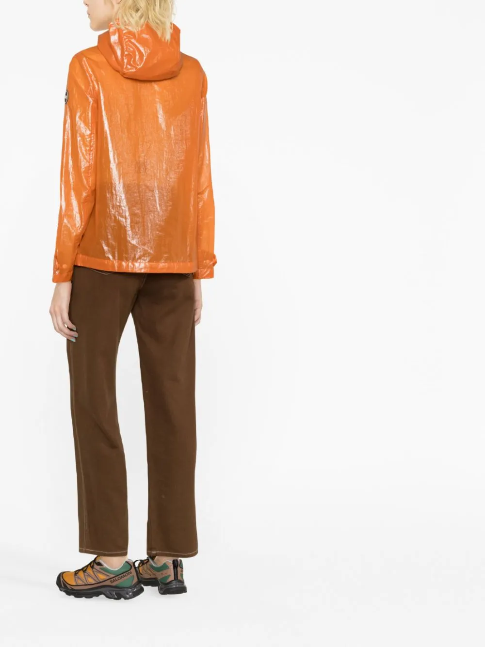 high-shine logo-patch jacket