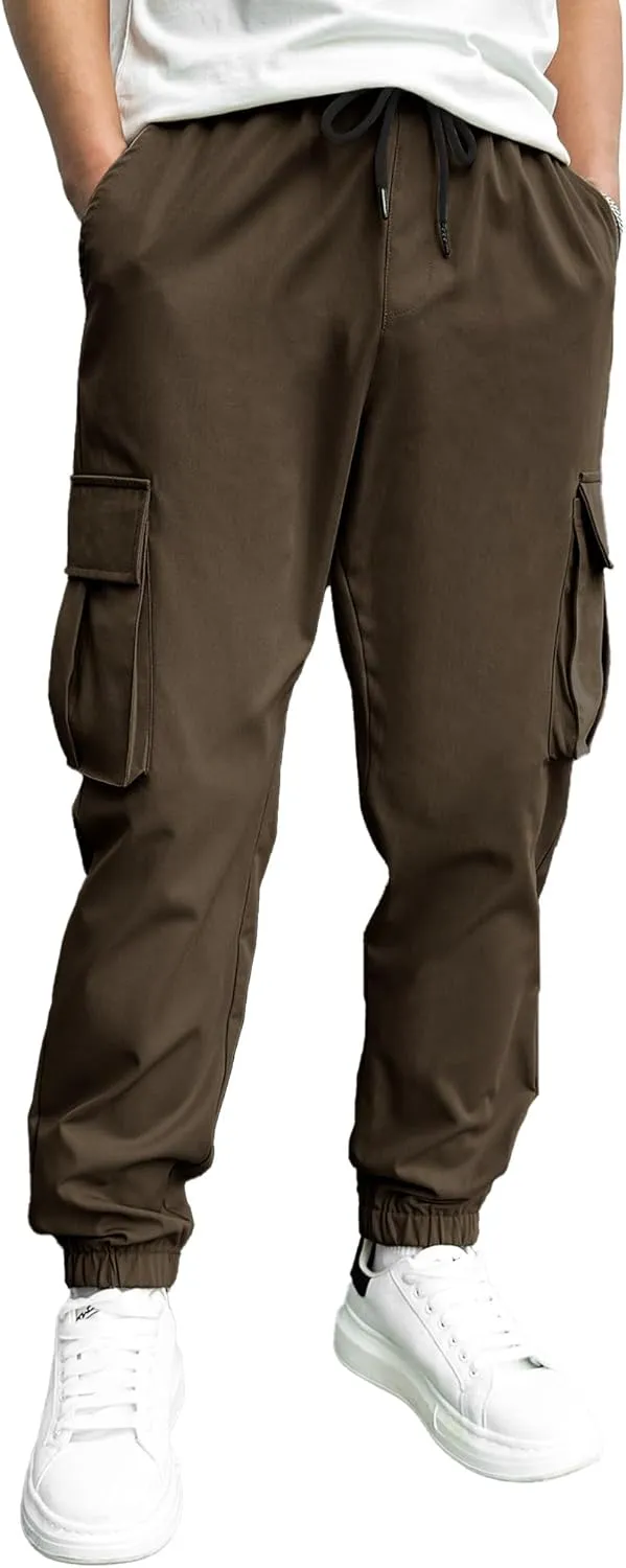 HOTake Men's Casual Cargo Pants Elastic Waist Drawstring Tapered Pants for Men Joggers Hiking Pants with Multi Pockets